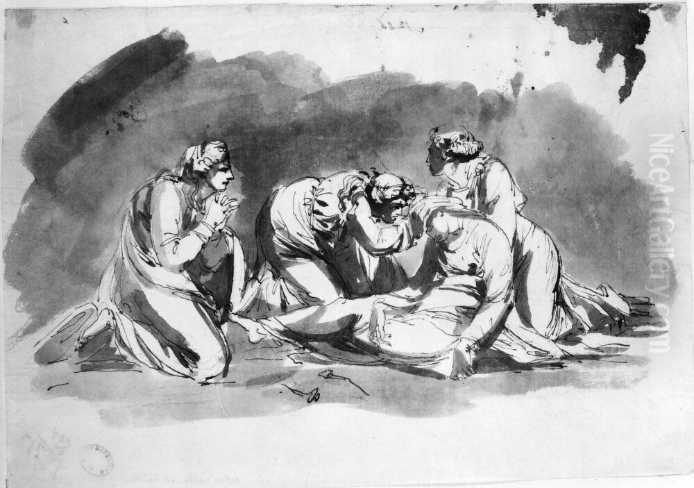 Figurkomposition Oil Painting by Johan Tobias Sergel