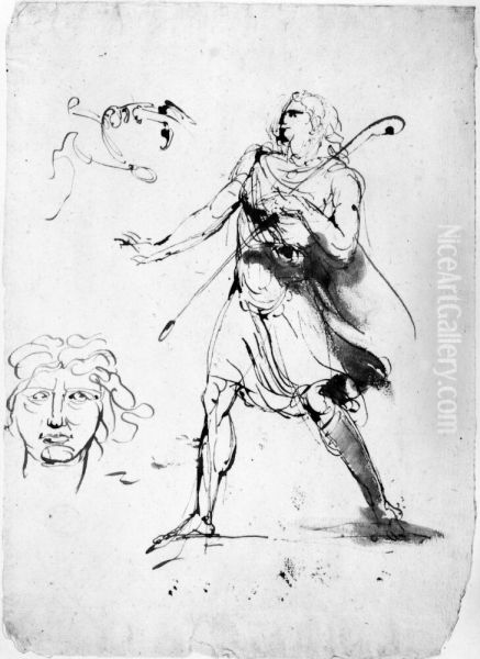 Huvud- och figurstudie Oil Painting by Johan Tobias Sergel