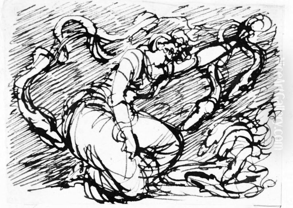 Fisiphone, vakterskan av dodsriket Oil Painting by Johan Tobias Sergel