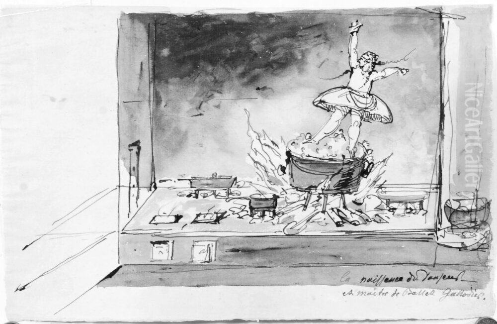 La naissance du danseus et maitre de ballet Gallodier Oil Painting by Johan Tobias Sergel