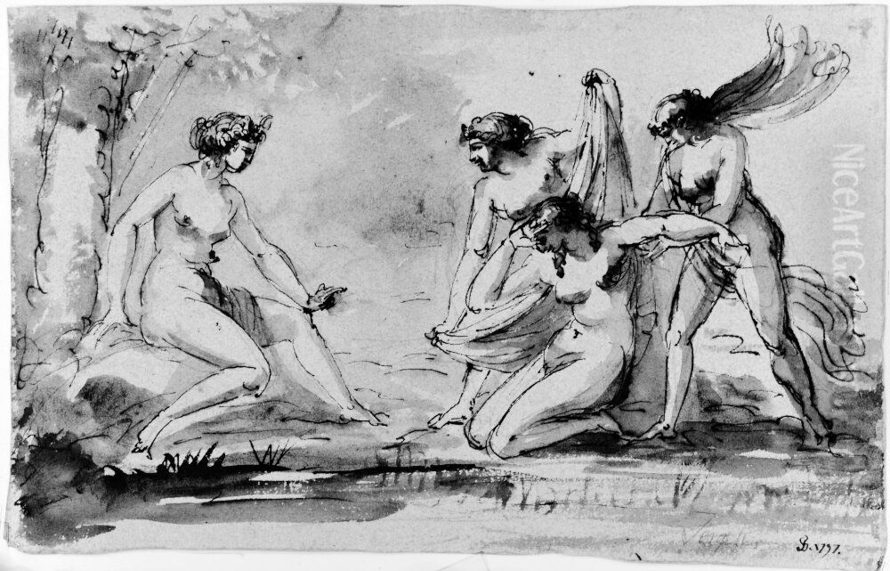 Diana och Callisto Oil Painting by Johan Tobias Sergel