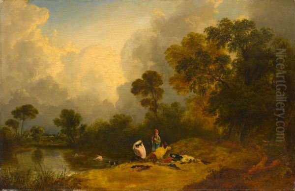 Boys Bathing in a River Oil Painting by Frederick Richard Lee