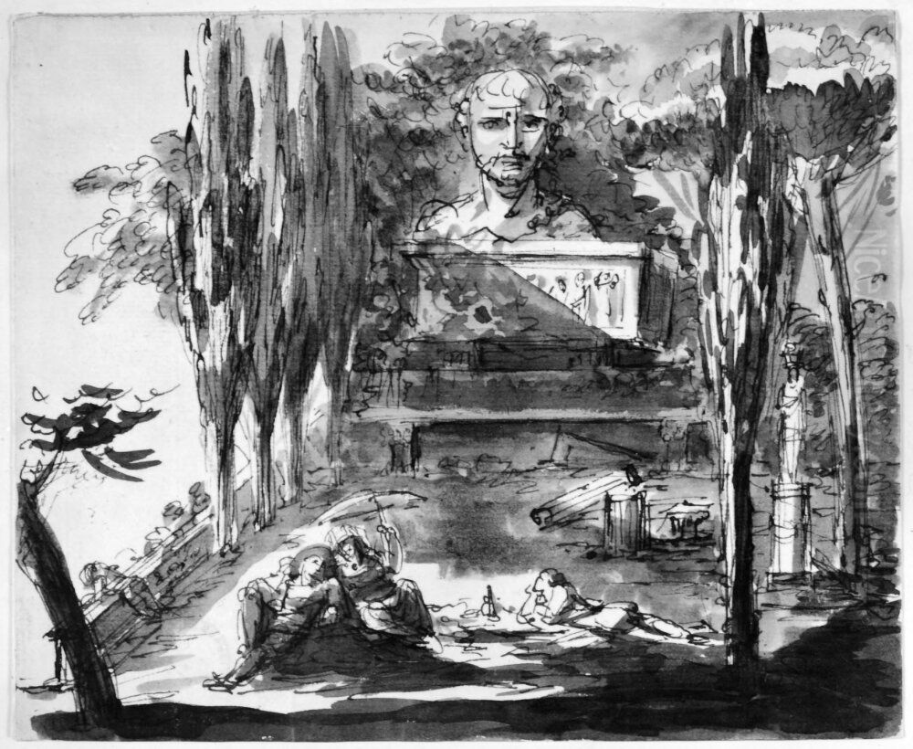 Fantasibild fran en park Oil Painting by Johan Tobias Sergel