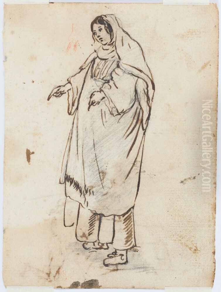 A Standing Peasant Woman Oil Painting by Claude Lorrain (Claude Gellee)