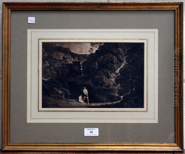 Adam And Eve In The Garden Of Eden Oil Painting by Edward Calvert