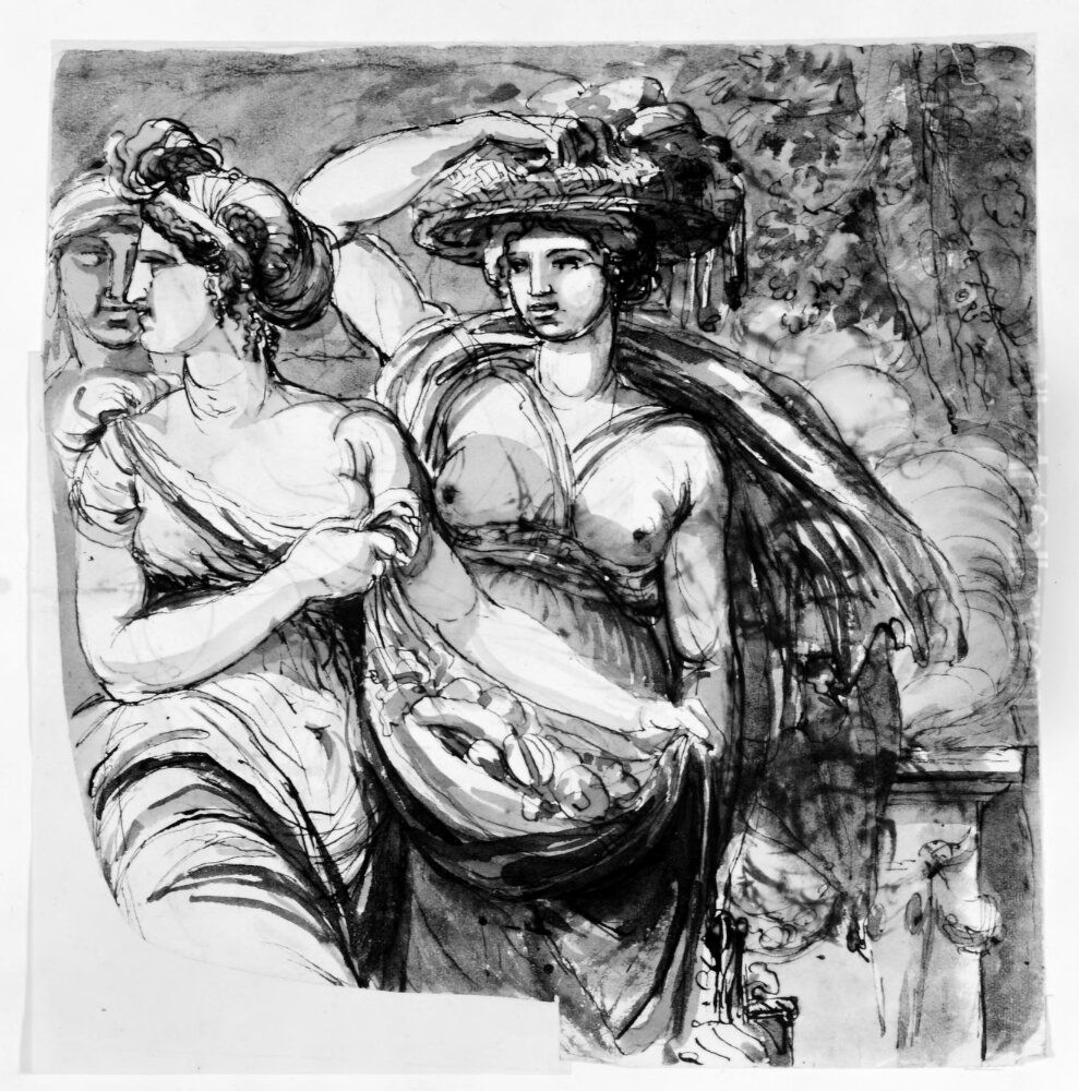 Ceres och Pomona Oil Painting by Johan Tobias Sergel