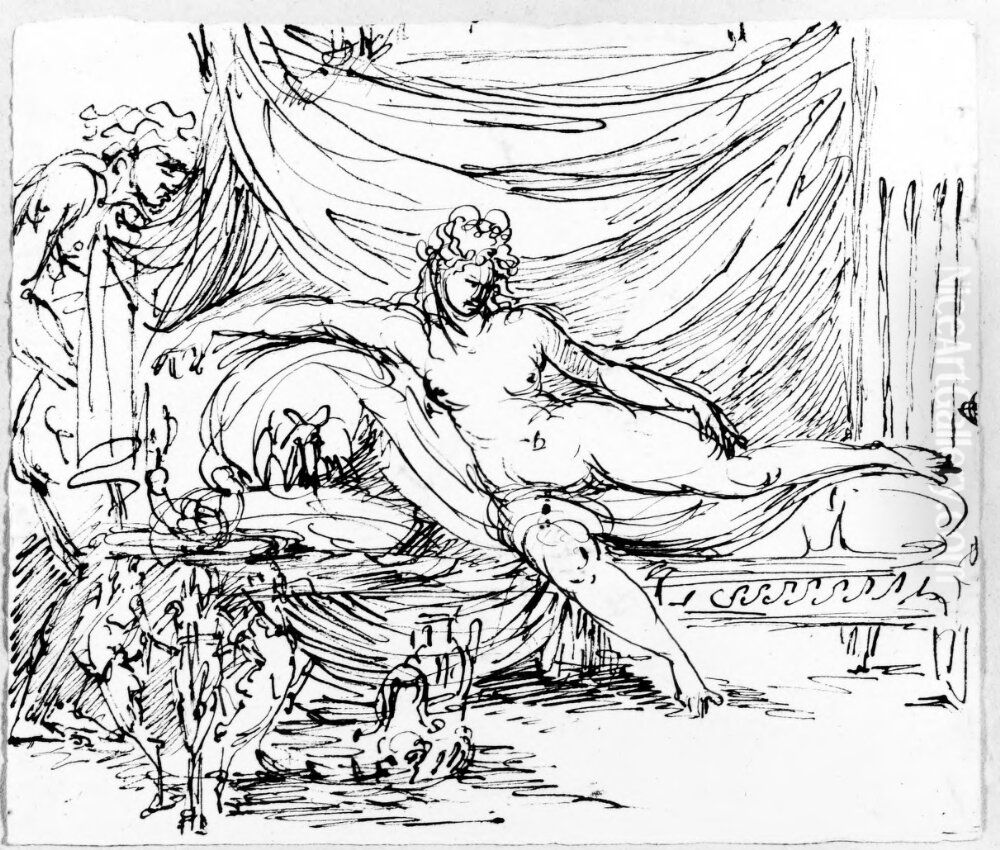 Kvinna vantande pa divan Oil Painting by Johan Tobias Sergel