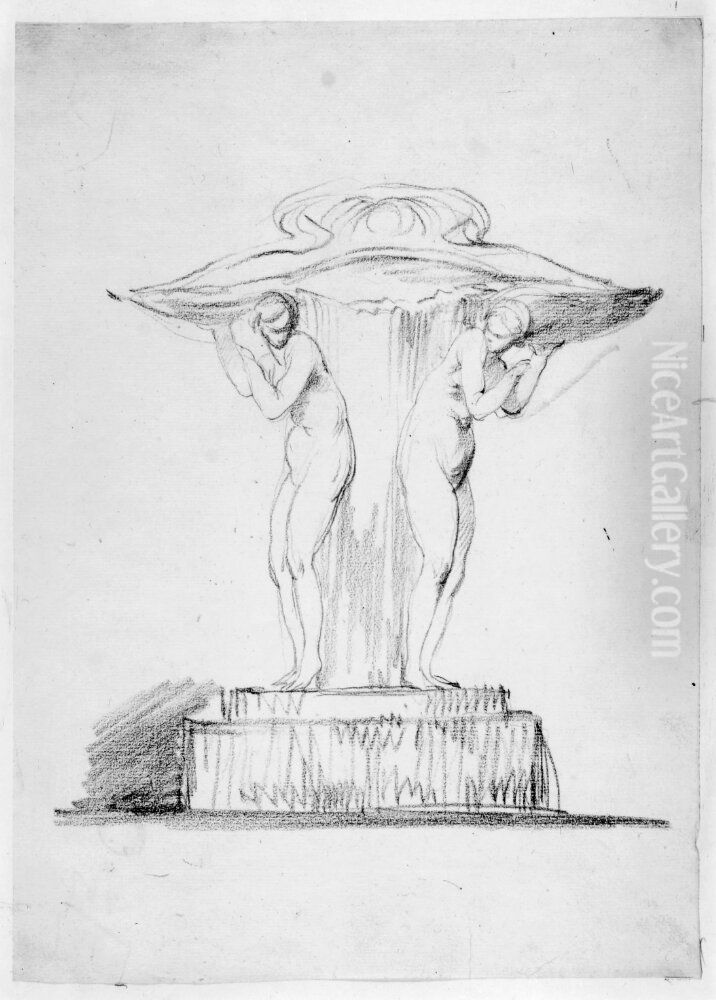 Forslag till springbrunn Oil Painting by Johan Tobias Sergel