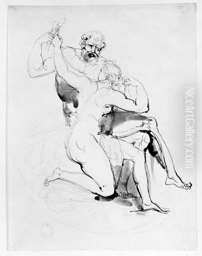 Figurkomposition. Herkules och Omfale Oil Painting by Johan Tobias Sergel