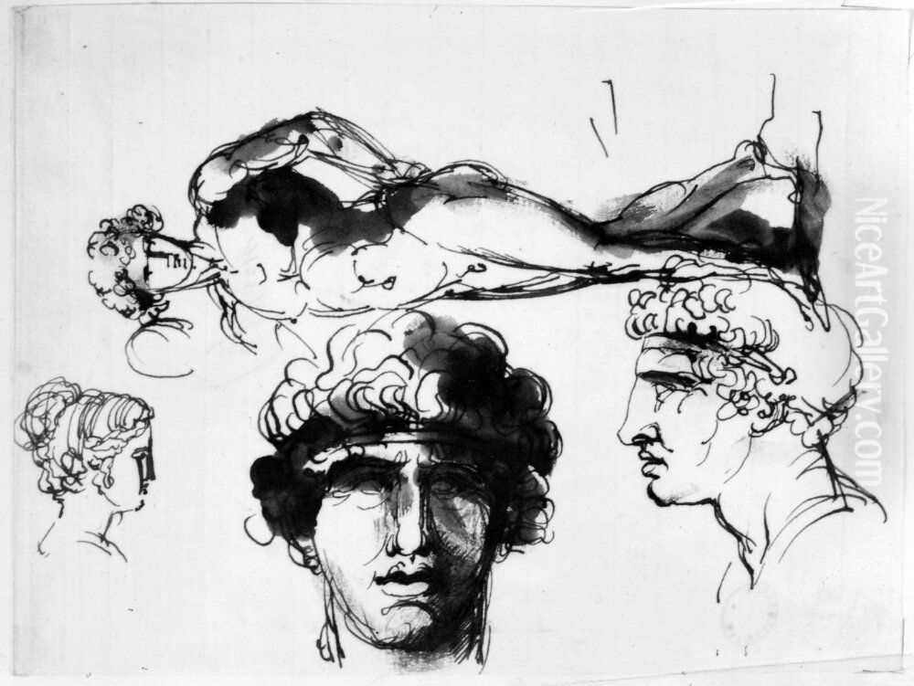 Huvud- och figurstudier Oil Painting by Johan Tobias Sergel