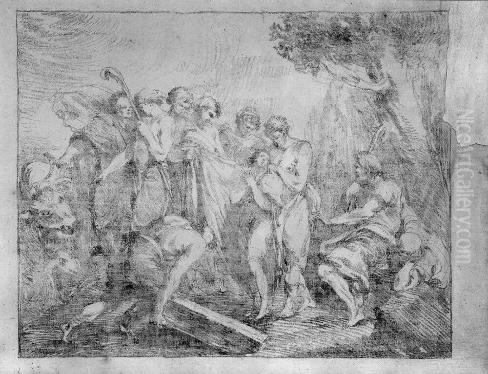 Josef kastas i brunnen Oil Painting by Johan Tobias Sergel