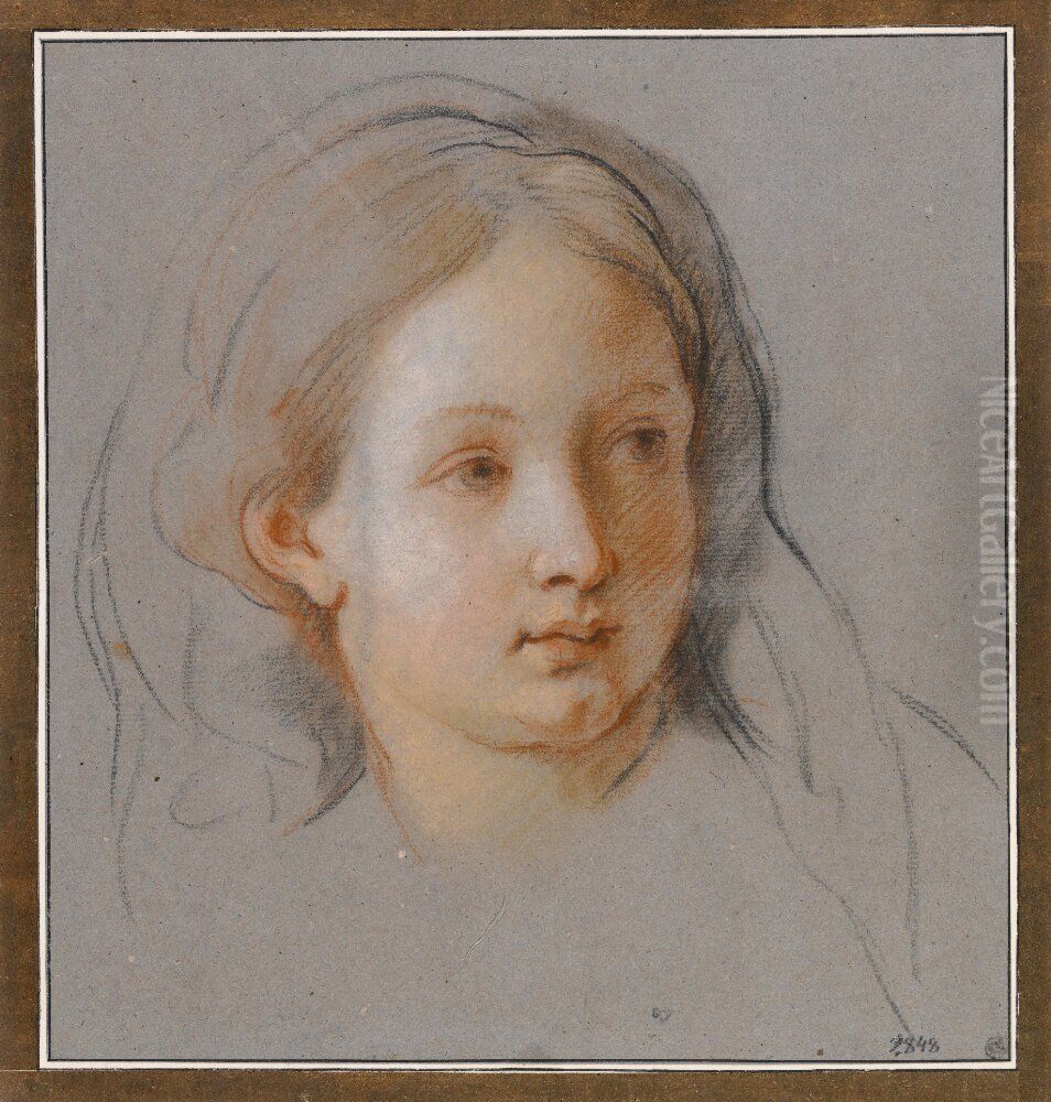 Ung kvinna med sloja, halvprofil hoger Oil Painting by Charles de La Fosse