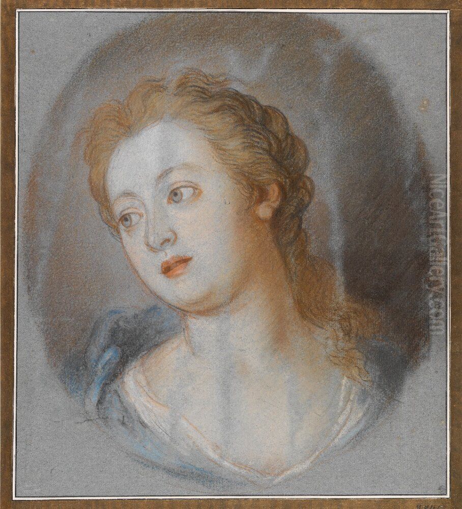 Huvud och brostbild av ung kvinna med langt blont har Oil Painting by Charles de La Fosse