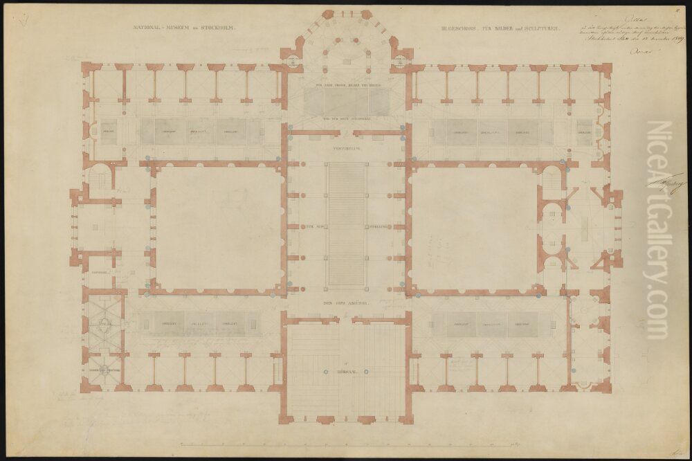 Nationalmuseum. Plan av ovre vaningen for tavlor och skulpturer Oil Painting by Friedrich August Stuler
