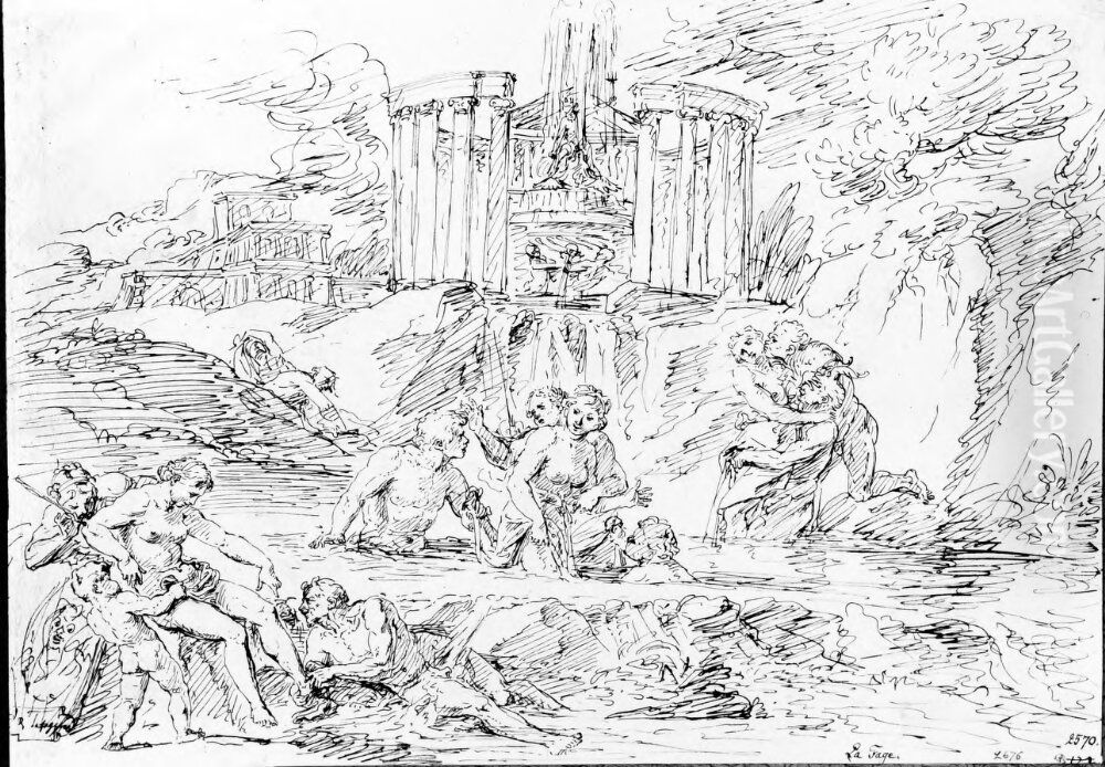 Nymfer och satyrer, badande Oil Painting by Raymond Lafage