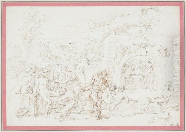 Mythological-Gynaecological Scene (Birth of Aeneas?) Oil Painting by Raymond Lafage