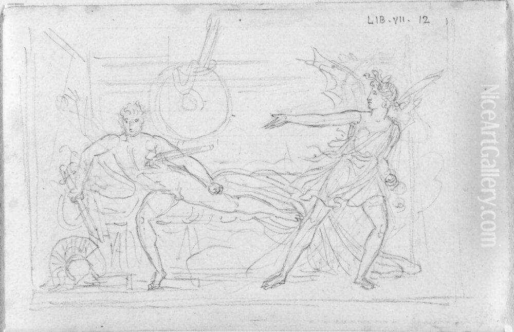 Alecton upptander Turnus hat Oil Painting by Anne-Louis Girodet de Roucy-Triosson