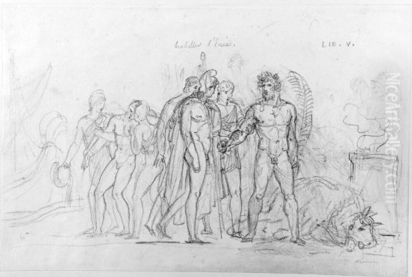 Entelle dodar tjuren som han fatt i krigsbyte Oil Painting by Anne-Louis Girodet De Roussy-Trioson
