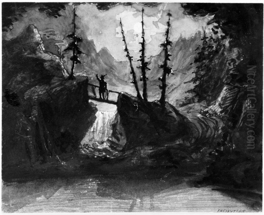 Landskap i solnedgang Oil Painting by Fredrik Wilhelm Scholander