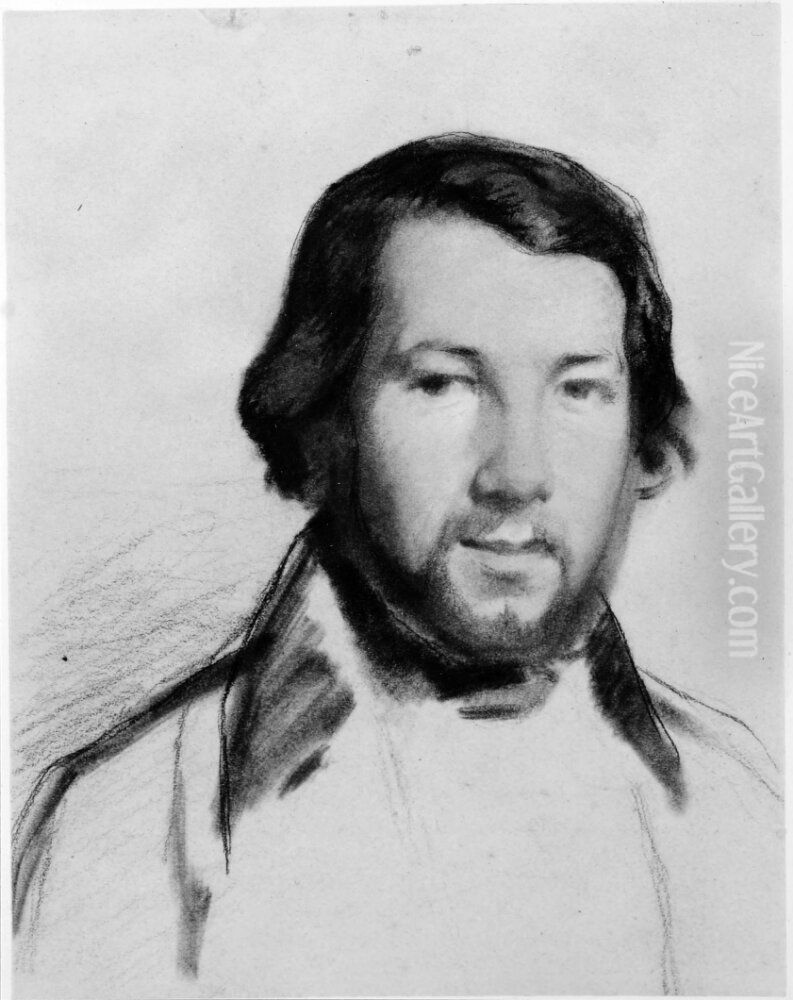 Mansportratt Oil Painting by Achille-Jacques-Jean-Marie Deveria Mansportratt Oil Painting by Achille-Jacques-Jean-Marie Deveria