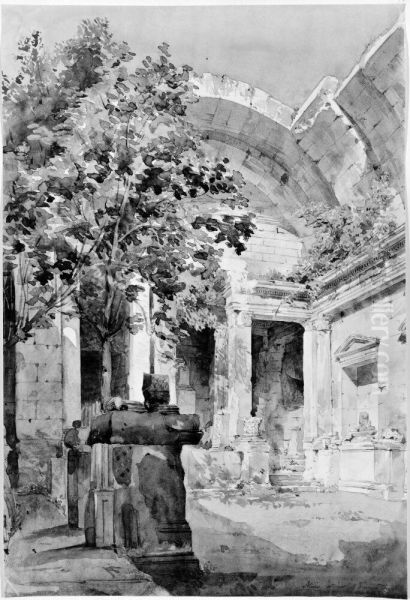 Dianas tempel, Nimes, interior Oil Painting by Fredrik Wilhelm Scholander
