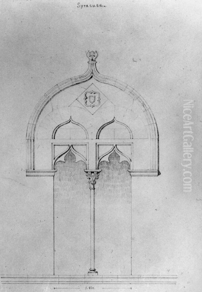 Fonster i siciliansk gotik med kolonettformad mittpelare, Syracusa Oil Painting by Fredrik Wilhelm Scholander