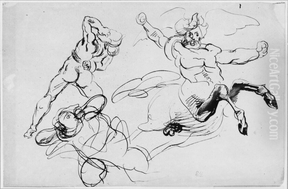 Figurstudier till Dantes inferno Oil Painting by Eugene Delacroix