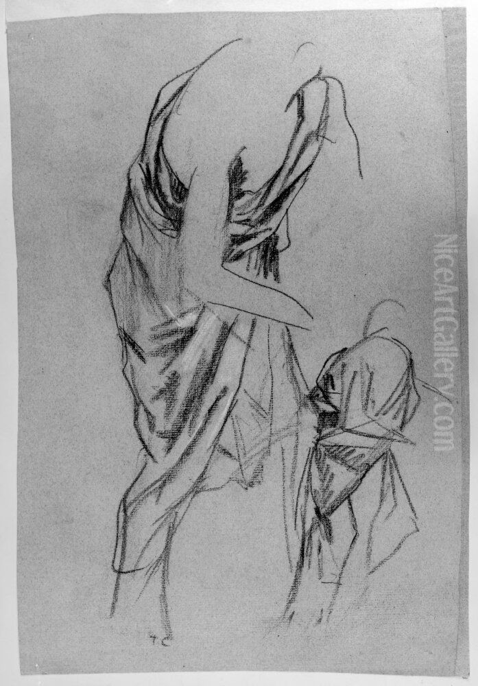 Tva studier av draperad figur Oil Painting by Thomas Couture