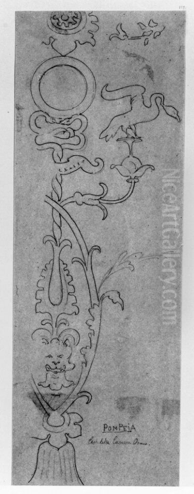 Konturteckning av vaggmalning i Casa della Camera Oscura, Pompeji Oil Painting by Fredrik Wilhelm Scholander