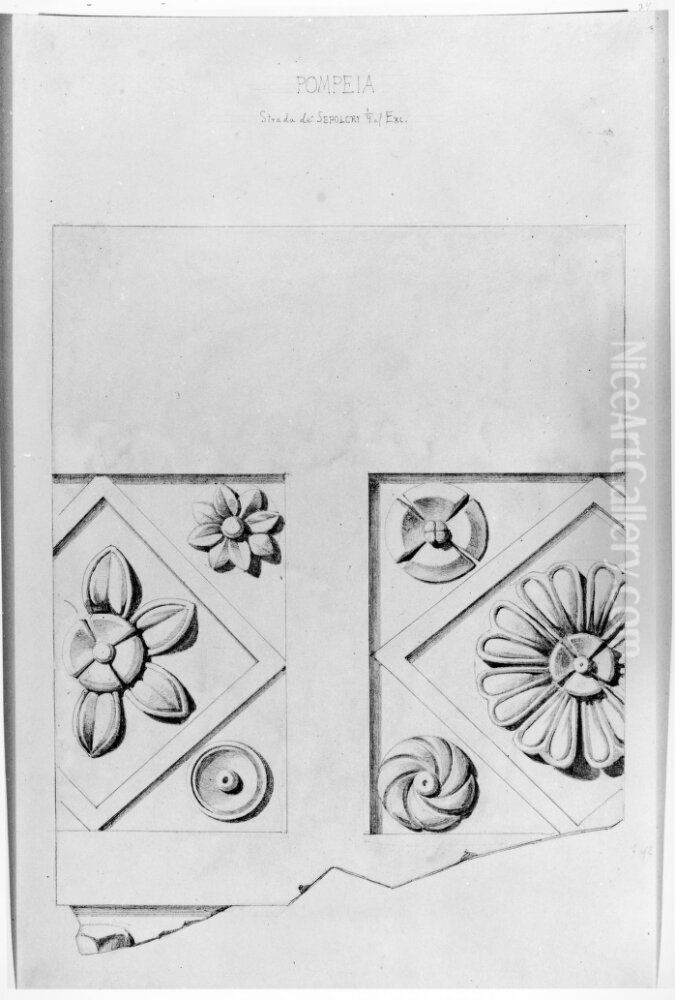 Fragment av kasetterat tak (?), Strada di Sepolcri, Pompeji Oil Painting by Fredrik Wilhelm Scholander