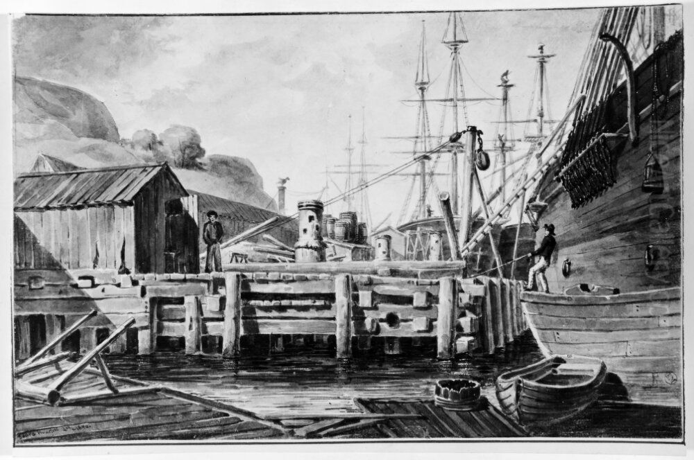 Bryggor med batar och skjul Oil Painting by Fredrik Wilhelm Scholander