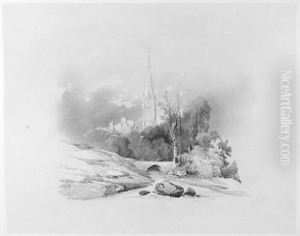 Landskap med stad i bakgrunden Oil Painting by Jules Louis Phillipe Coignet