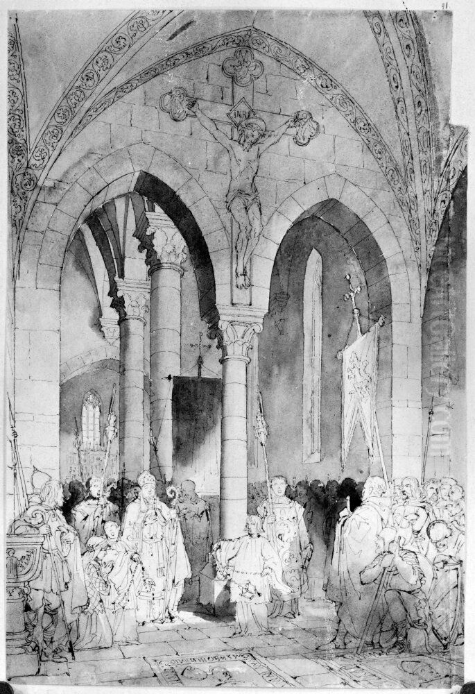 Interior med figurer, Fole kyrka, Gotland Oil Painting by Fredrik Wilhelm Scholander