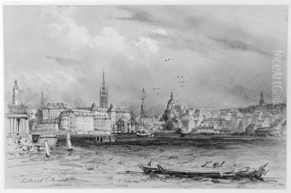 Stockholm. Riddarholmen och Soder Oil Painting by Hubert Clerget