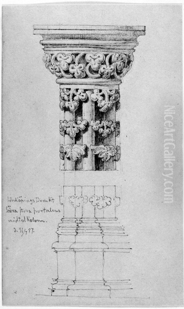 Sodra stora portalens mittenkolonn, Linkopings domkyrka Oil Painting by Fredrik Wilhelm Scholander
