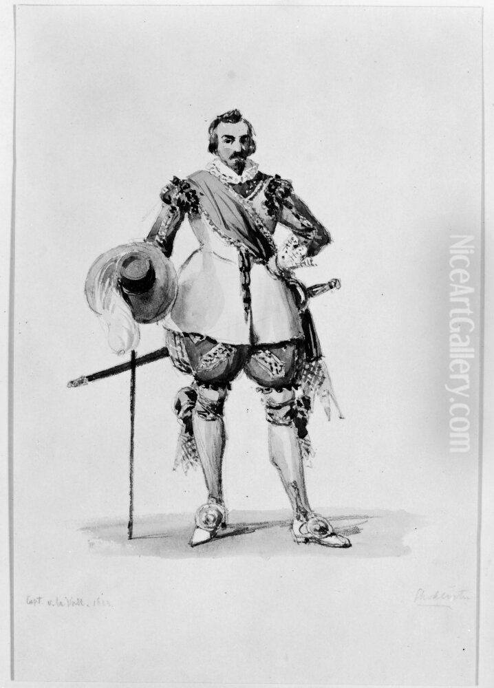 Kapten von la Vall 1623. En av H. Wrangels officerare Oil Painting by Fredrik Wilhelm Scholander