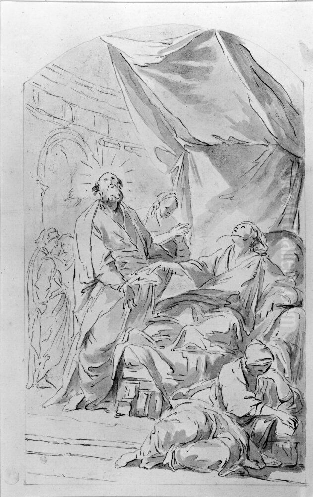 Petrus ateruppvacker Tabitha Oil Painting by Pierre-Jacques Cazes