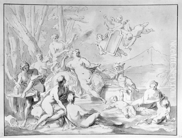 Landskap med nymfer och fauner Oil Painting by Pierre-Jacques Cazes