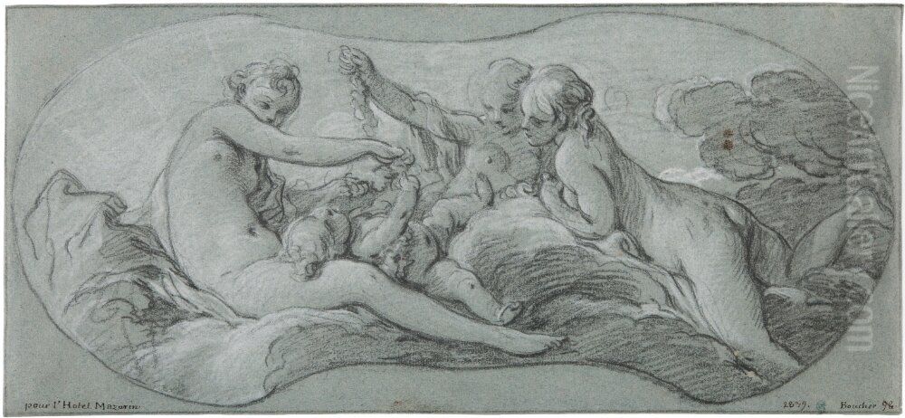 The Three Graces Playing with Cupid Oil Painting by Francois Boucher