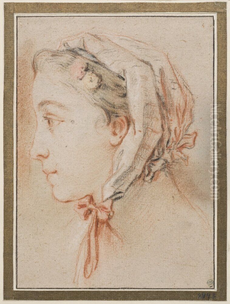 Kvinnohuvud, profil med mossa Oil Painting by Francois Boucher