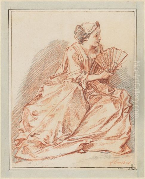 A Young Lady with a Fan Oil Painting by Francois Boucher