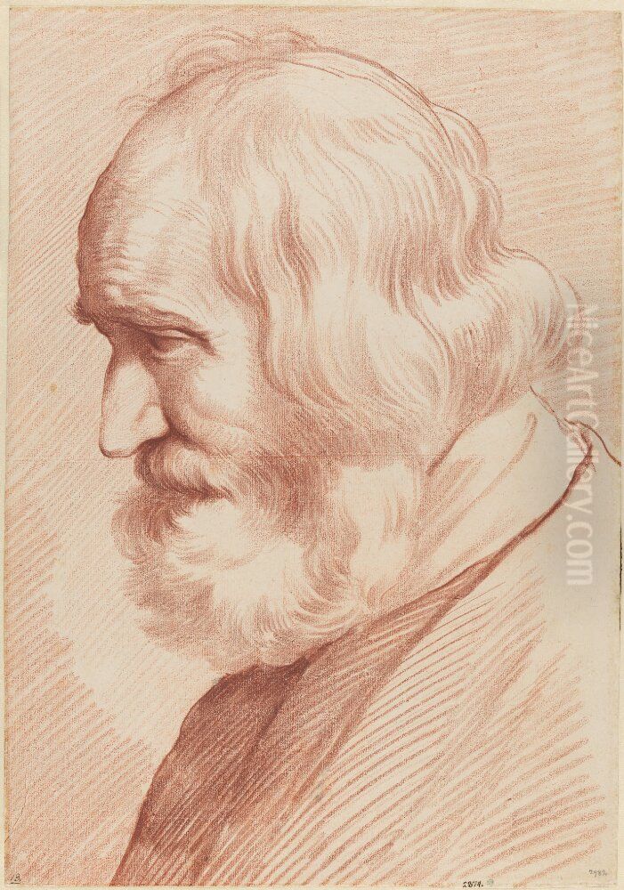 Head of an Elderly Man in Profile to the Left Oil Painting by Edme Bouchardon