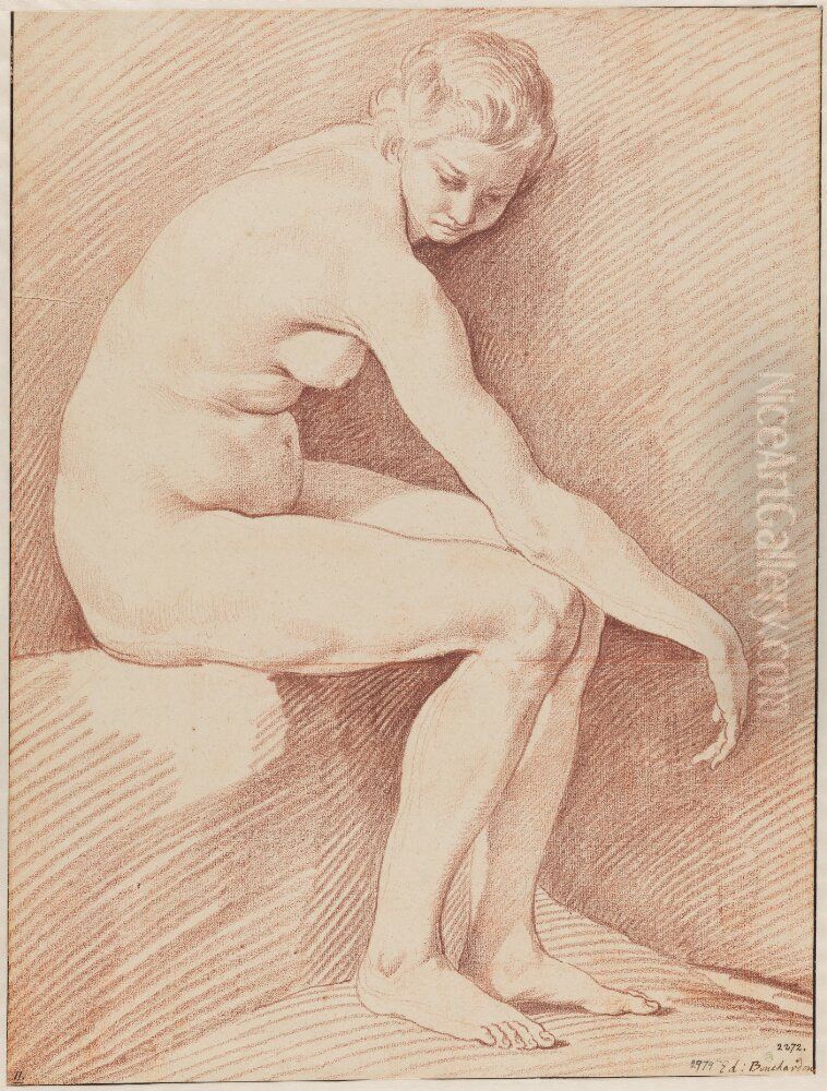 Study of a Female Nude, Turned to the Right Oil Painting by Edme Bouchardon