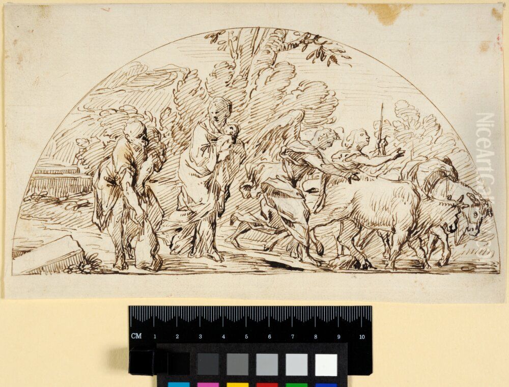 The Flight into Egypt. Lunette Oil Painting by Thomas Blanchet