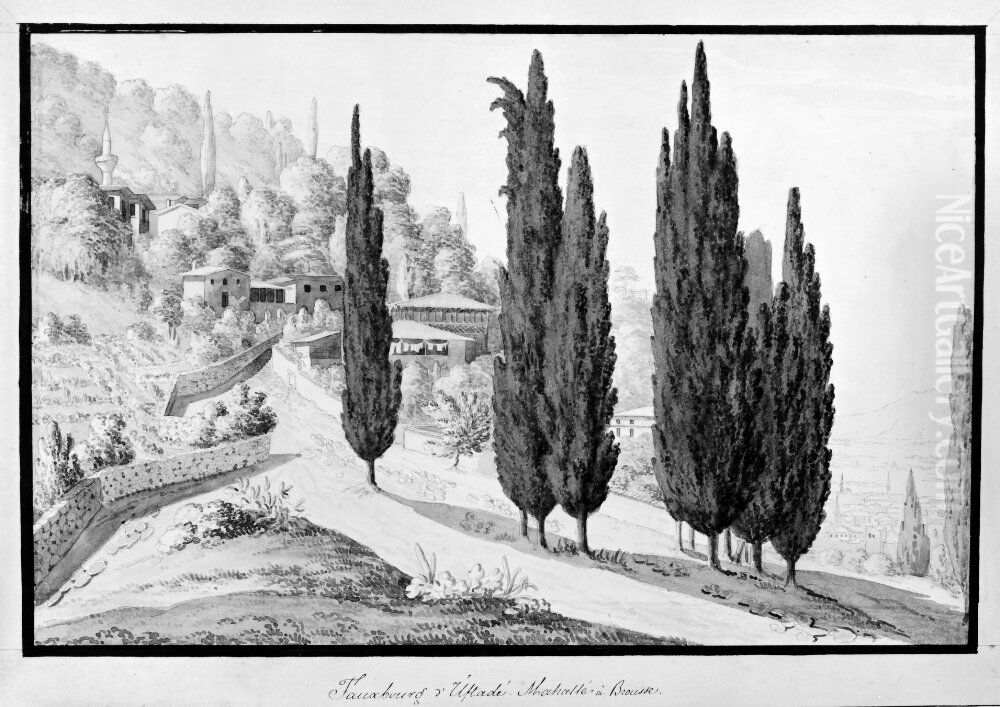 Vy av forstad till Brussa Oil Painting by Carl Gustaf Lowenhielm