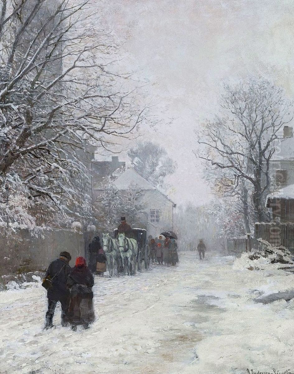 View of a street on the outskirts of Munich, winter. Oil Painting by Anders Andersen-Lundby