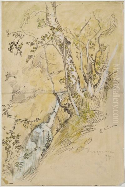 Bjorkar vid back Oil Painting by Carl Larsson