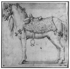 Horse With a Drum Attached to the Saddle