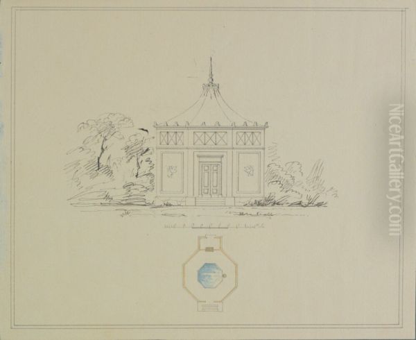 Lusthus. Elevation och plan Oil Painting by Per Axel Nystrom