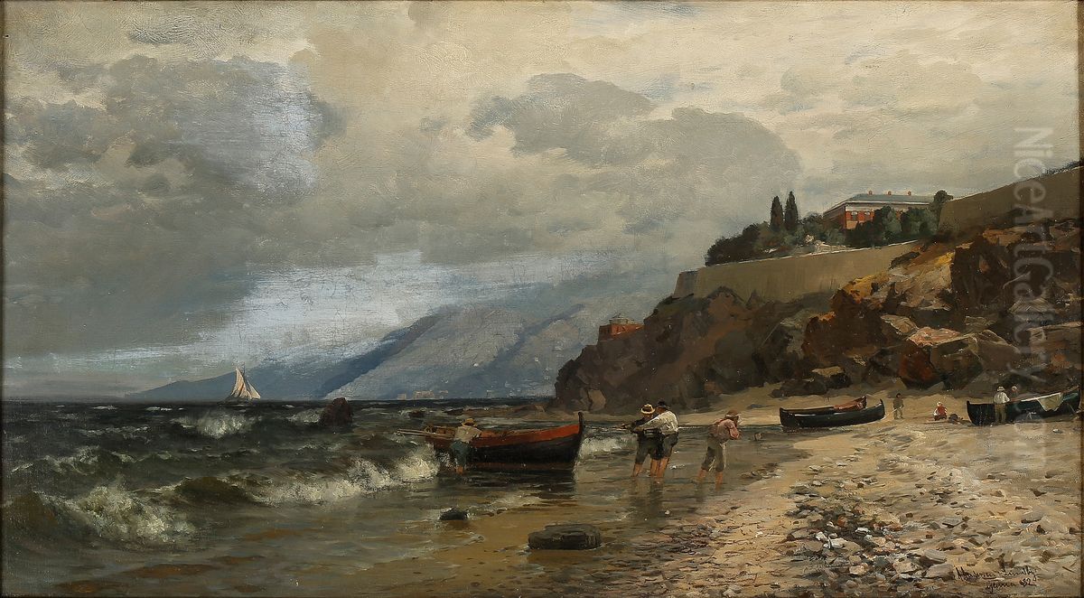 Coastal landscape in Italy near Genova. Oil Painting by Anders Andersen-Lundby